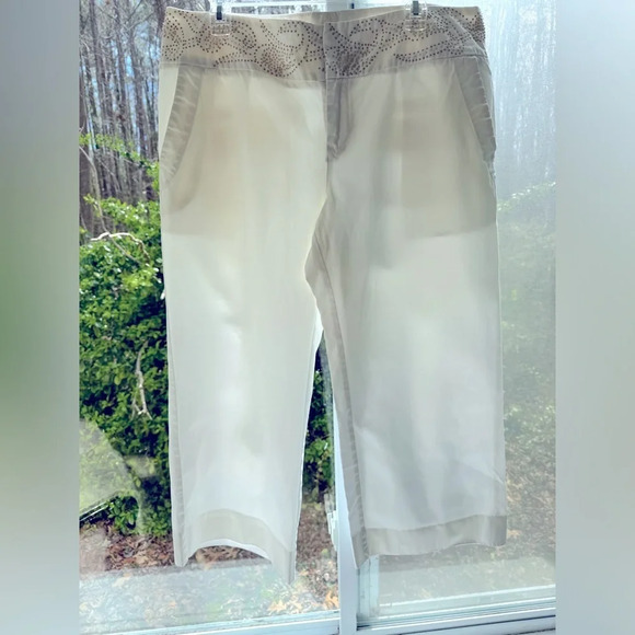 Tommy Hilfiger 14 white wide leg crops EC raised dotted design on wide waistband - Picture 1 of 8